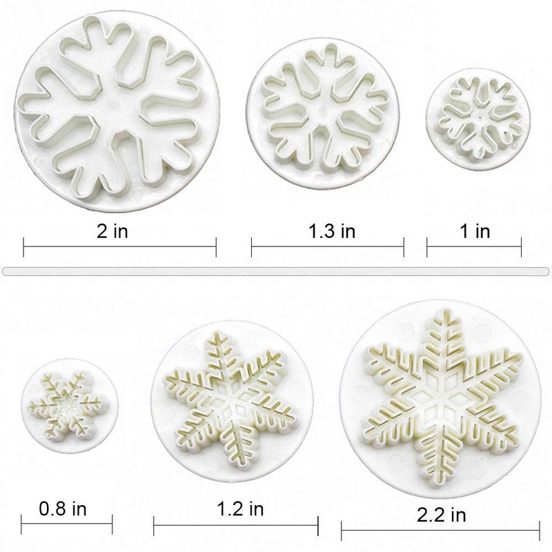 HiParty 6Pcs/Set Snowflake Fondant Cutter, Cookie Cutter Set with 6 Snowflake Shapes, White/Transparent, Plastic, Hand Wash Only - Image 2